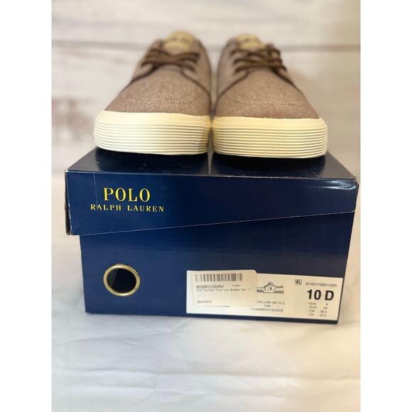 Polo Ralph Lauren Faxon Low Chambray Sneakers | Tan | Size 10D | New in Box - Picture 2 of 4